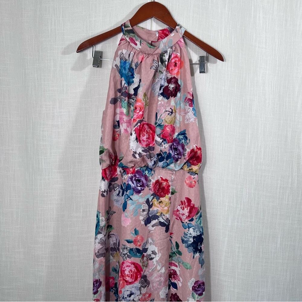 Adrianna Papell Floral Satin Jacquard Halter Event Gown Size 6 - Picture 12 of 16
